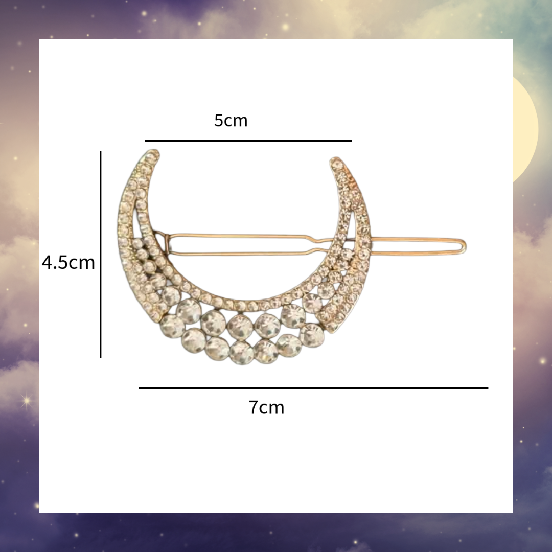 Celestial rhinestone crescent moon hair pin clip