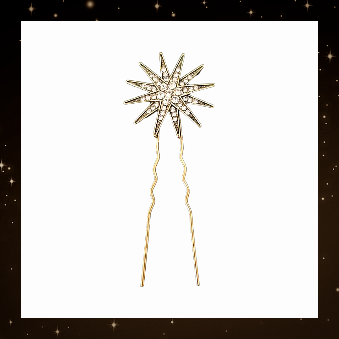 Celestial rhinestone star hair pin