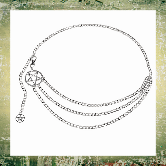 Gothic Witchy Pentagram Five Pointed Star Silver Chain Belt