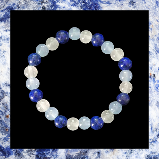 Clear Quartz Angel Stone and Sodalite Crystal Gemstone Bead Bracelet