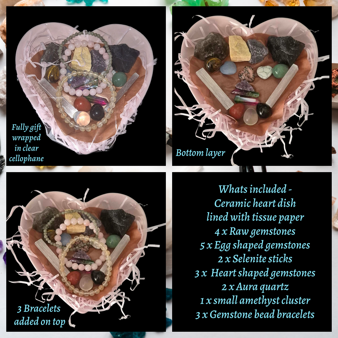 Many Blessings Crystal Heart Bowl 2 – Gemstones for Clarity, Calm, Love, Protection, Healing, Intuition, Strength, Grounding & Abundance