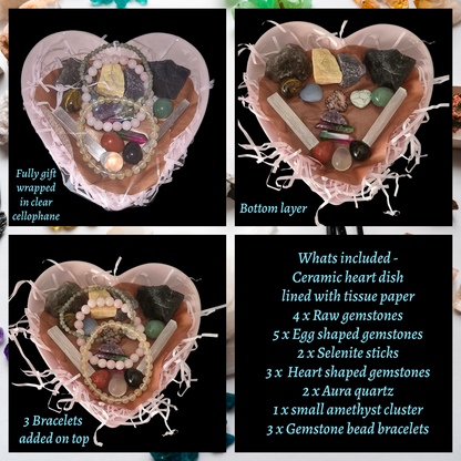 Many Blessings Crystal Heart Bowl 2 – Gemstones for Clarity, Calm, Love, Protection, Healing, Intuition, Strength, Grounding & Abundance