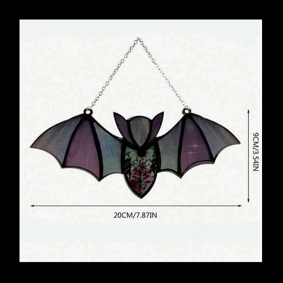 Acrylic black/purple stained glass effect gothic bat window wall hanging home décor