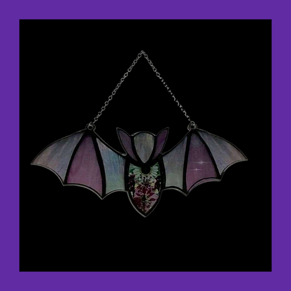 Acrylic black/purple stained glass effect gothic bat window wall hanging home décor