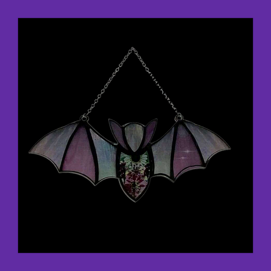 Acrylic black/purple stained glass effect gothic bat window wall hanging home décor