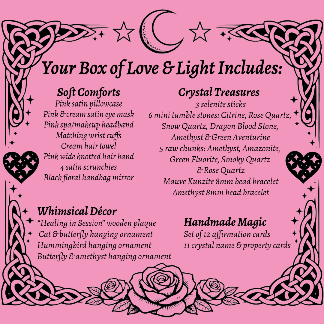 Luxury Love & Light Gift Box - Crystals, Satin Self‑Care, Ornaments & Wellbeing Healing Treasures