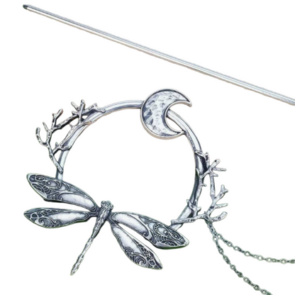 Vintage Crescent Moon Dragonfly Hair Pin Slide Clip