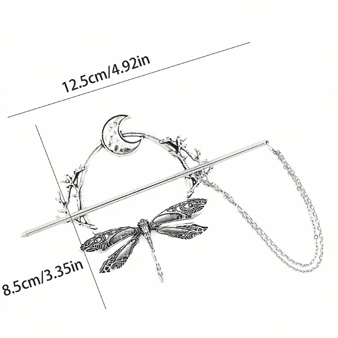Vintage Crescent Moon Dragonfly Hair Pin Slide Clip