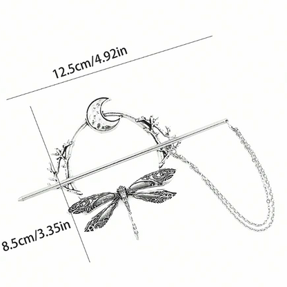 Vintage Crescent Moon Dragonfly Hair Pin Slide Clip