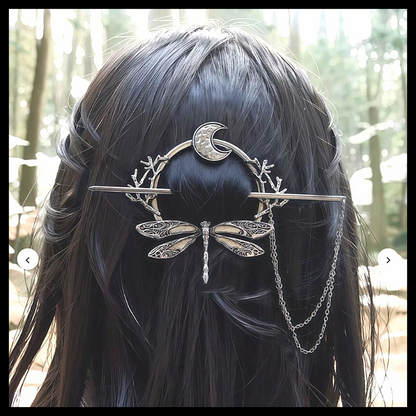 Vintage Crescent Moon Dragonfly Hair Pin Slide Clip