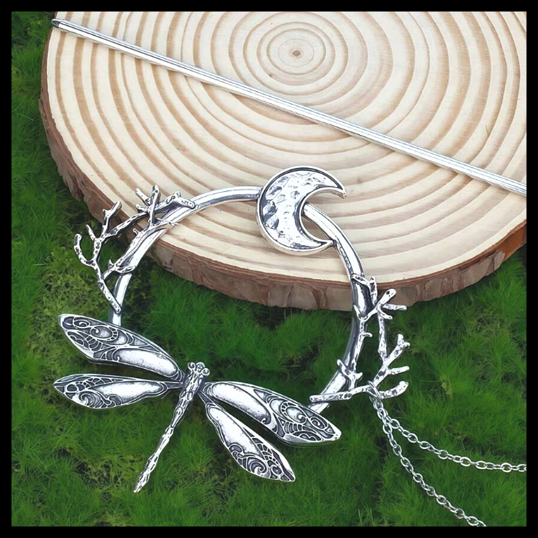 Vintage Crescent Moon Dragonfly Hair Pin Slide Clip