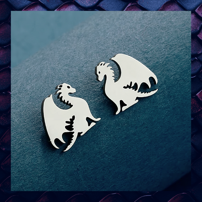 Stainless Steel Silver Dragon Earring Studs