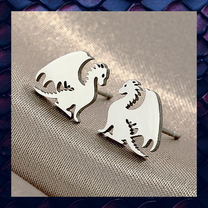 Stainless Steel Silver Dragon Earring Studs
