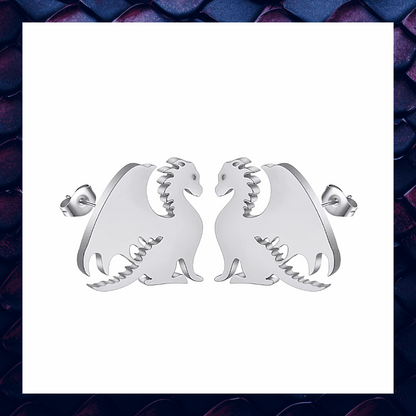 Stainless Steel Silver Dragon Earring Studs