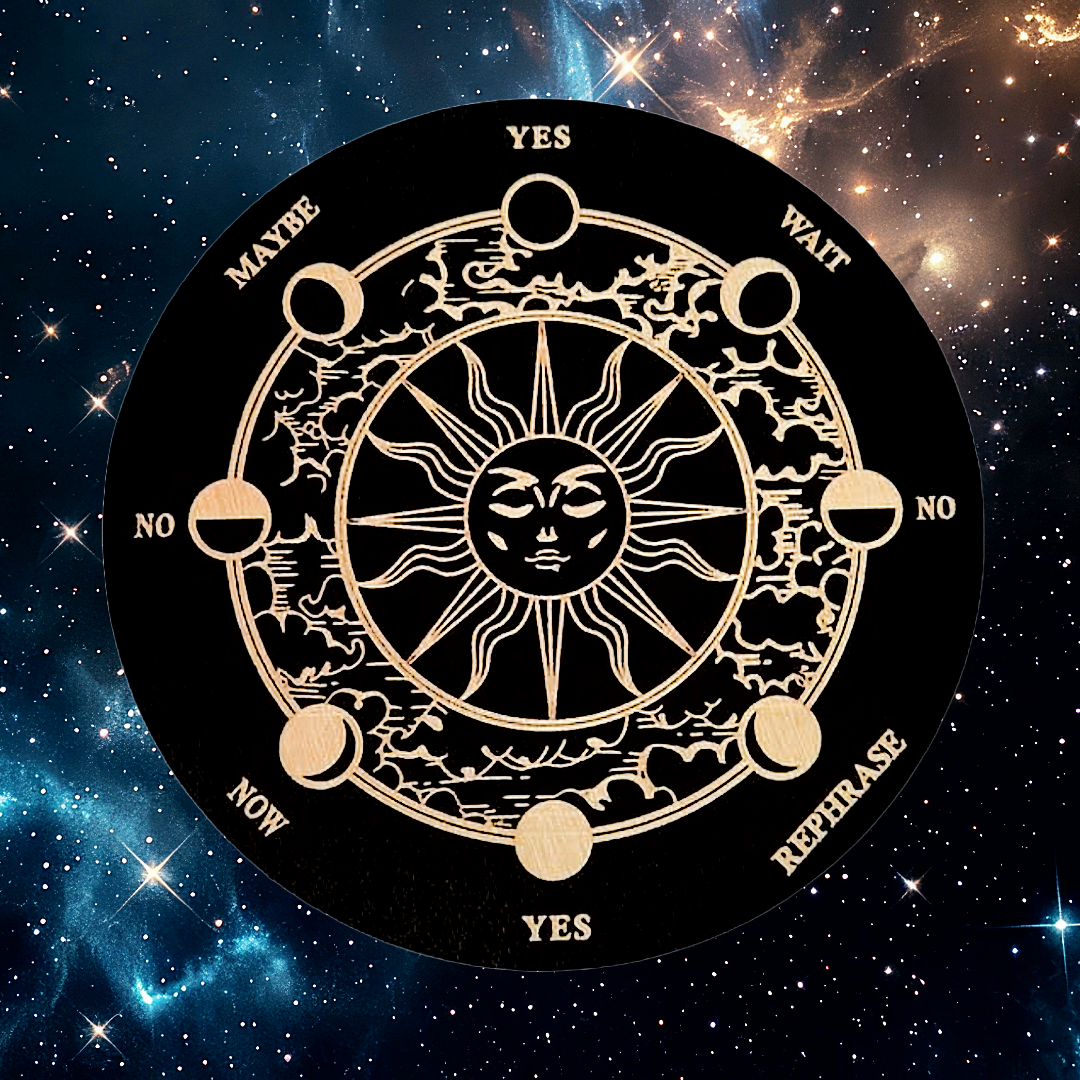 Engraved Wooden Pendulum Dowsing Board – Witchcraft & Divination Tool