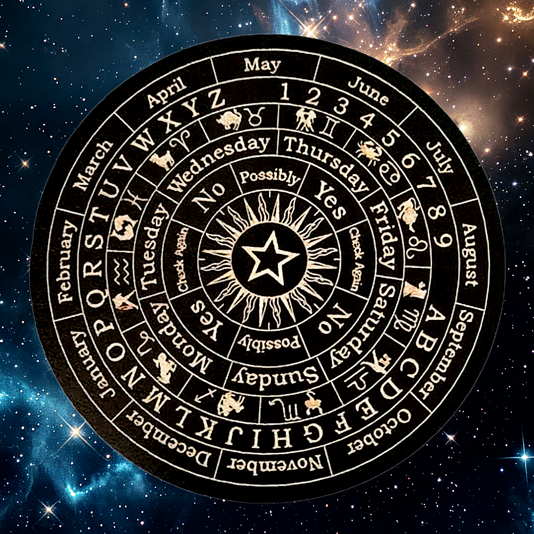 Engraved Wooden Pendulum Dowsing Board – Witchcraft & Divination Tool