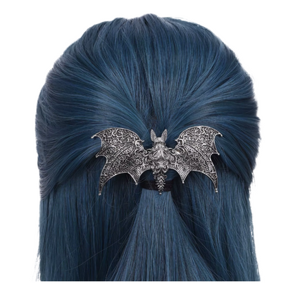Silver Floral Winged Flying Bat Gothic Alternative Metal Hairpin Barrette Clip