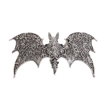 Silver Floral Winged Flying Bat Gothic Alternative Metal Hairpin Barrette Clip