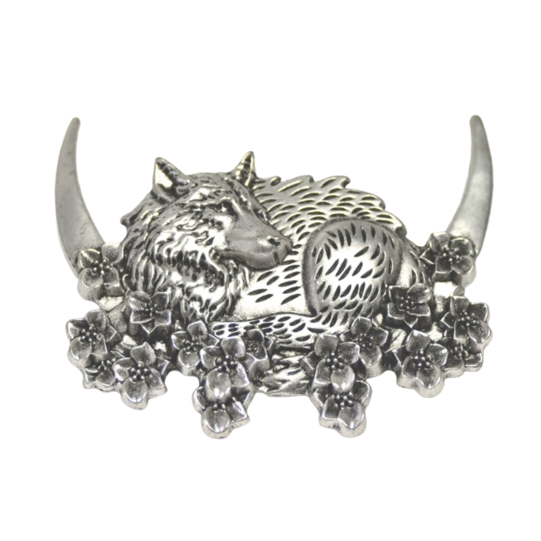 Vintage Crescent Moon Wolf with Flowers hair barrette hair slide clip