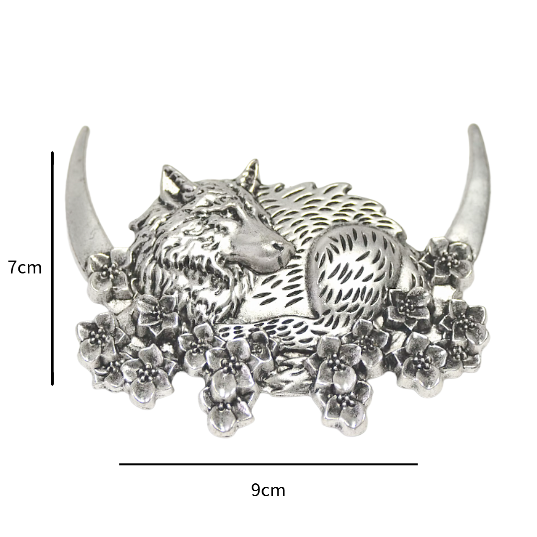 Vintage Crescent Moon Wolf with Flowers hair barrette hair slide clip