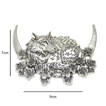 Vintage Crescent Moon Wolf with Flowers hair barrette hair slide clip