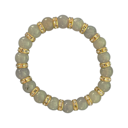 Labradorite Gemstone Beaded Bracelet With Gold Rhinestone Charms