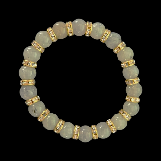 Labradorite Gemstone Beaded Bracelet With Gold Rhinestone Charms