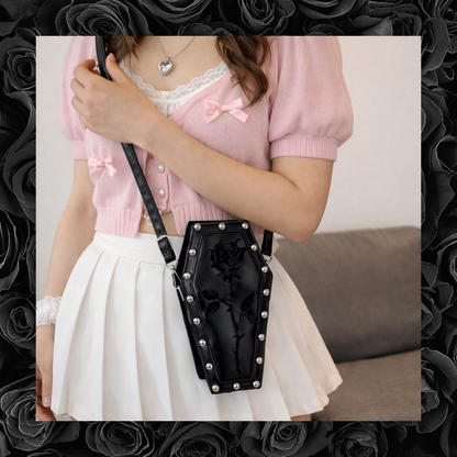 Rose Coffin Studded Gothic Crossbody Satchel Bag