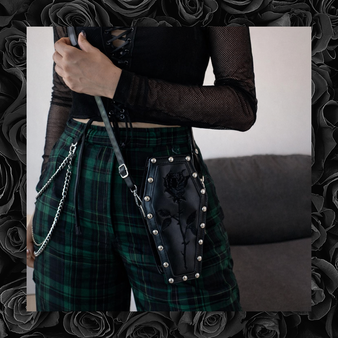 Rose Coffin Studded Gothic Crossbody Satchel Bag