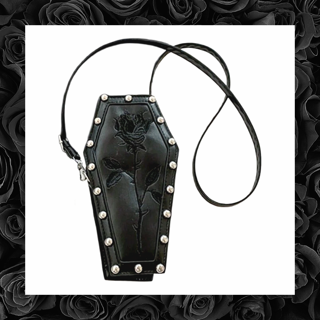 Rose Coffin Studded Gothic Crossbody Satchel Bag