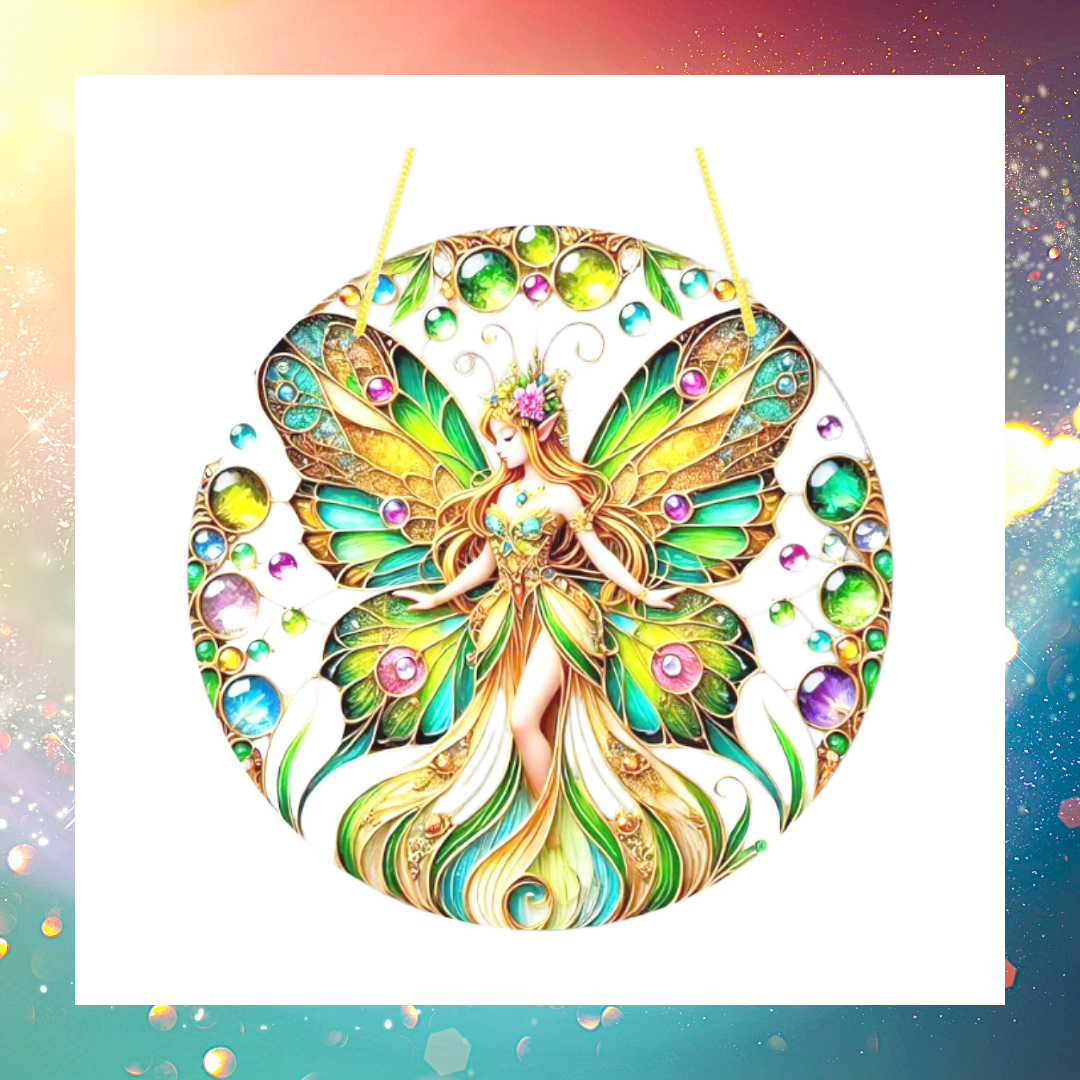 Enchanted Fairy Stained Glass Effect Suncatcher Window Hanging Décor
