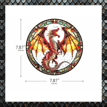 Fiery Dragon Stained Glass Effect Window Décor – Mythical Suncatcher Plaque Ornament