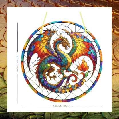 Fantasy Dragon Stained Glass Effect Décor – Rainbow Window Suncatcher Hanging Plaque