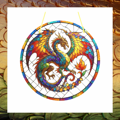 Fantasy Dragon Stained Glass Effect Décor – Rainbow Window Suncatcher Hanging Plaque