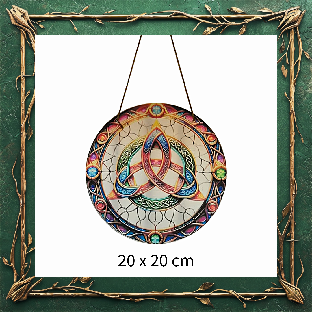 Enchanted Celtic Triquetra Stained Glass Effect Hanging Plaque