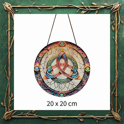 Enchanted Celtic Triquetra Stained Glass Effect Hanging Plaque