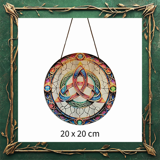 Enchanted Celtic Triquetra Stained Glass Effect Hanging Plaque