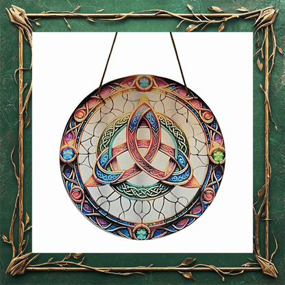 Enchanted Celtic Triquetra Stained Glass Effect Hanging Plaque