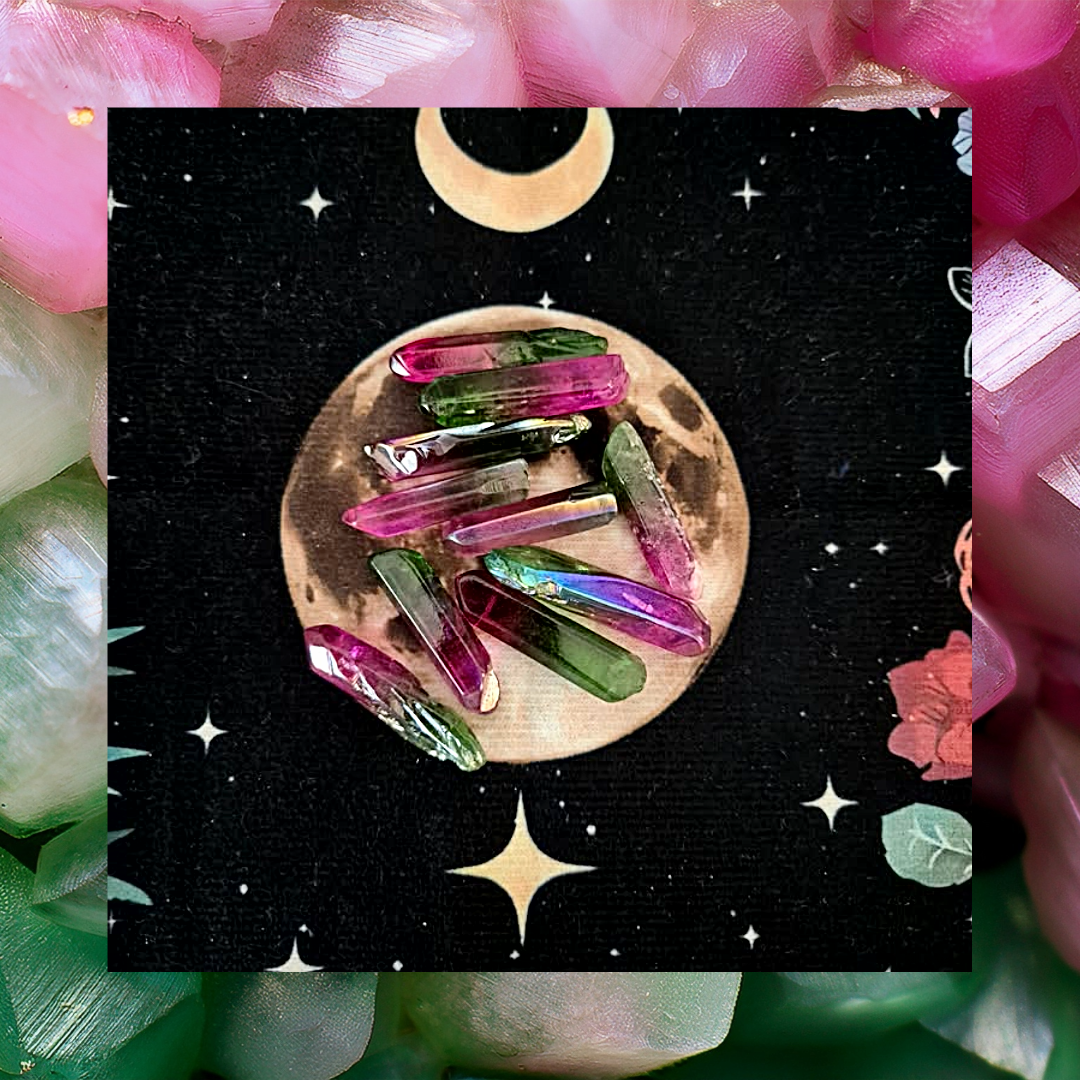 Iridescent Pink/Green Aura Points Raw Cut Crystal Pointed Wand Pieces