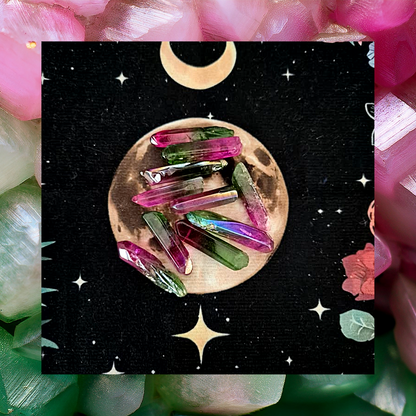 Iridescent Pink/Green Aura Points Raw Cut Crystal Pointed Wand Pieces