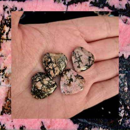 Rhodonite heart shaped polished crystal gemstone