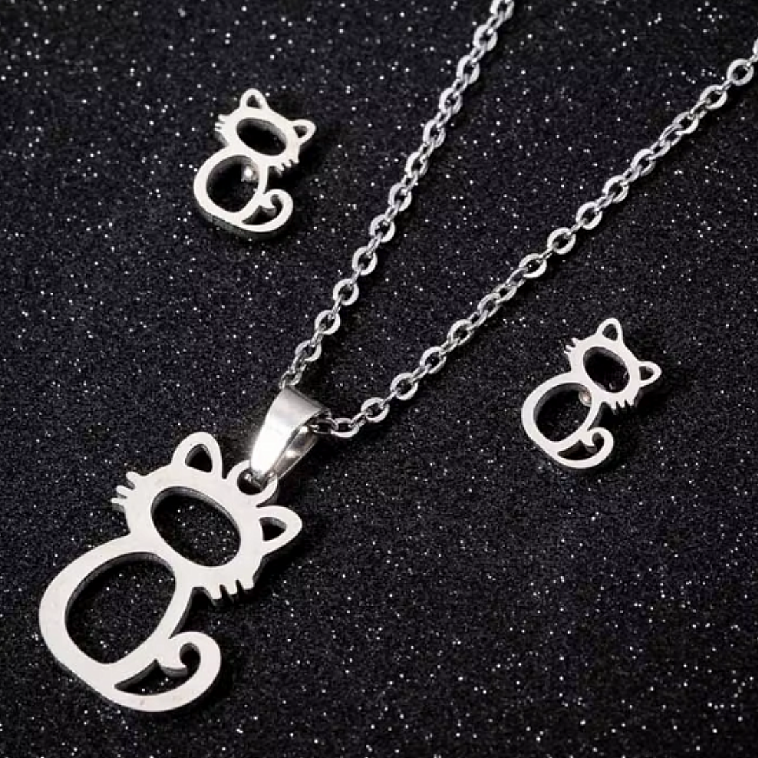 Cat Necklace and Earring Set