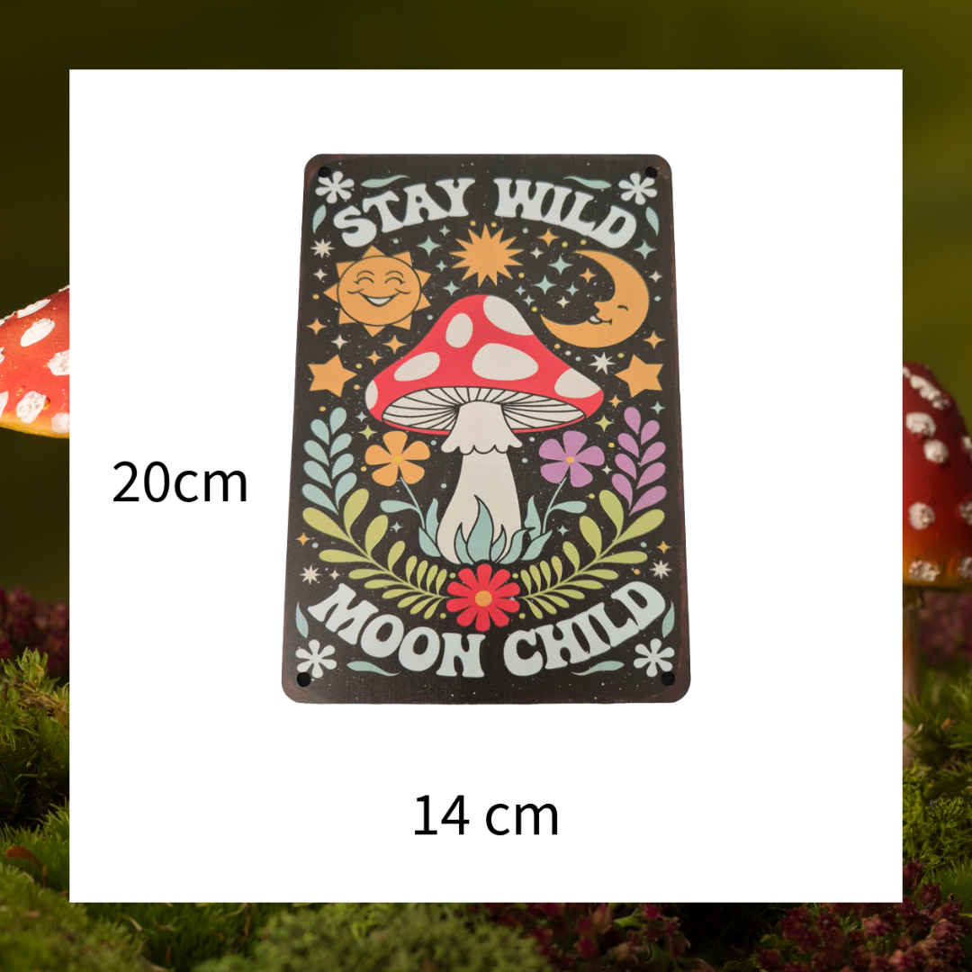 Boho Stay Wild Moon Child Witch's Home Garden Floral Celestial Mushroom Aluminium Metal Plaque