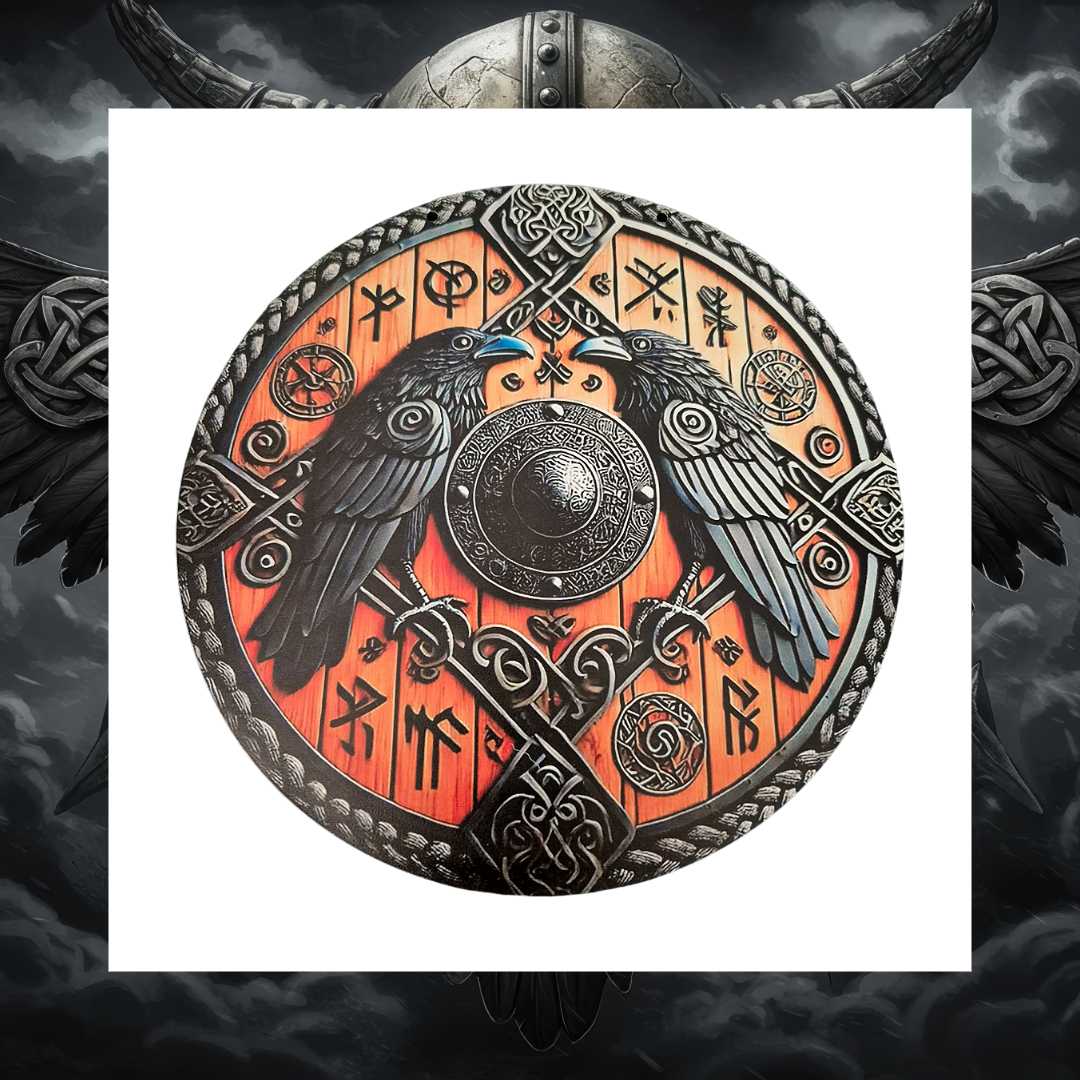 Viking Celtic Black Crown Raven Shield Wooden Sign Wall Plaque