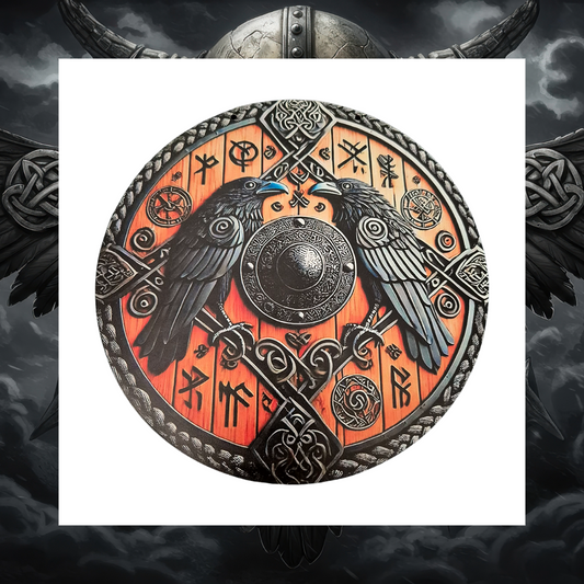 Viking Celtic Black Crown Raven Shield Wooden Sign Wall Plaque