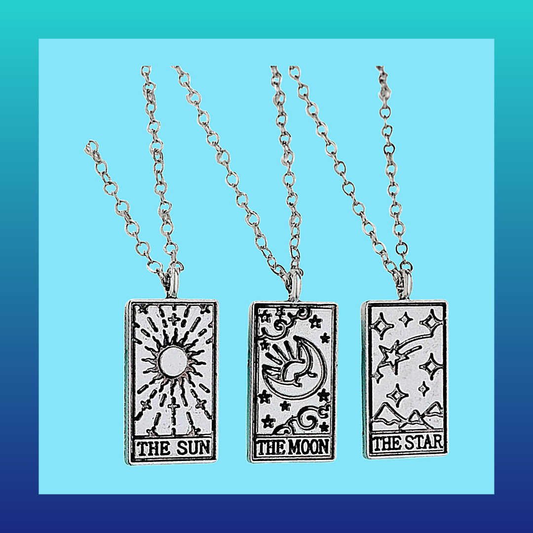 Tarot card style necklaces - the sun, the moon and the star