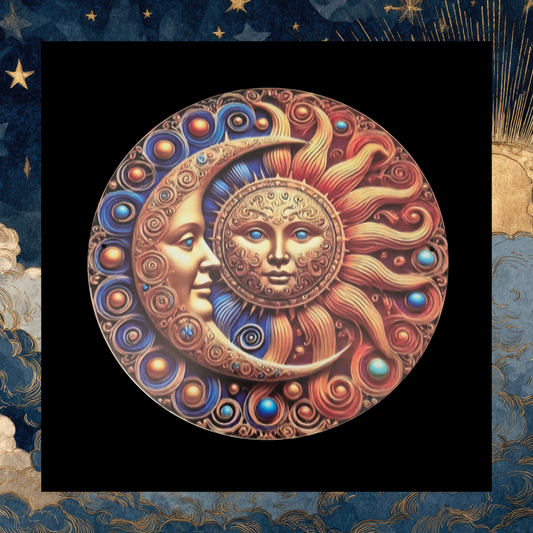 Celestial Golden Sun & Moon Round Aluminium Plaque Wall Art Décor
