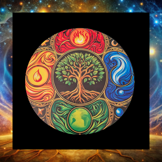 Elemental vibrant Tree of life wooden sign plaque wall art