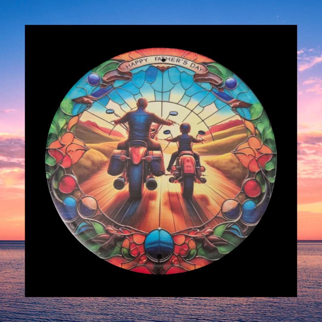 Happy Fathers Day Father and Son Motor Bike Riding Aluminium Wall Hanging Plaque