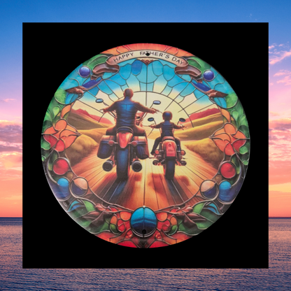 Happy Fathers Day Father and Son Motor Bike Riding Aluminium Wall Hanging Plaque
